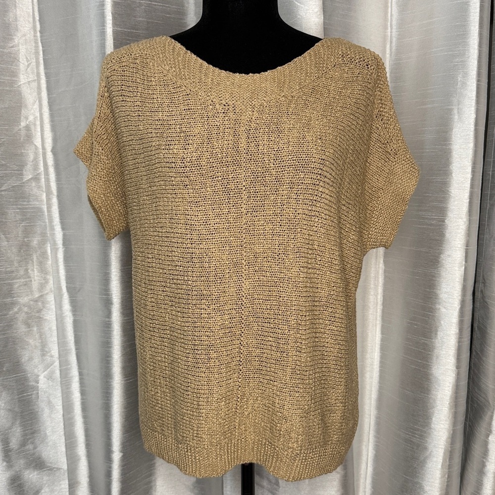 Pointelle Sweater Women’s Medium Oversized Short Sleeve Boatneck Knit Sweater